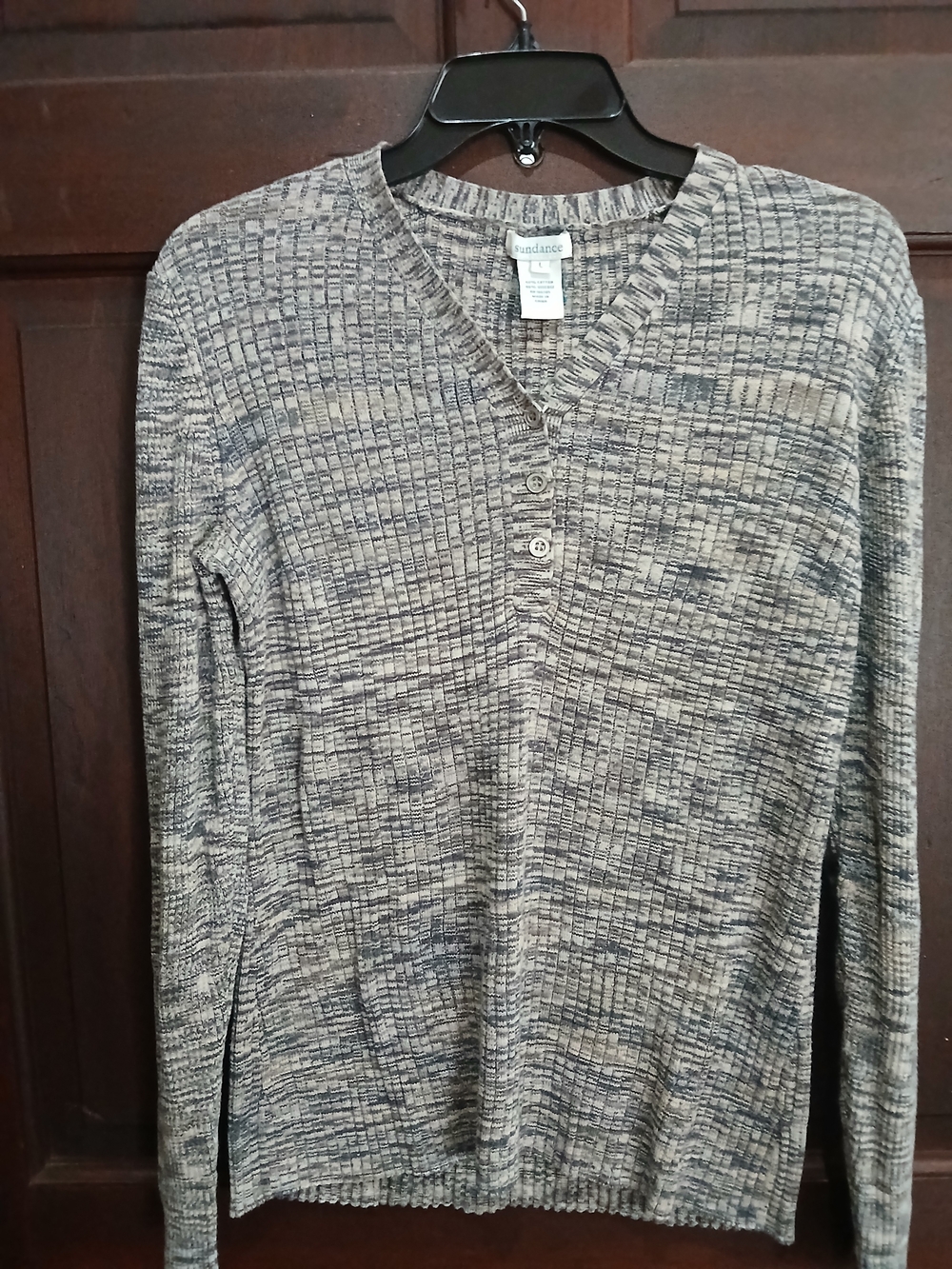 Sundance Women’s V-Neck Ribbed Sweater - Gray and Taupe Marled Size L